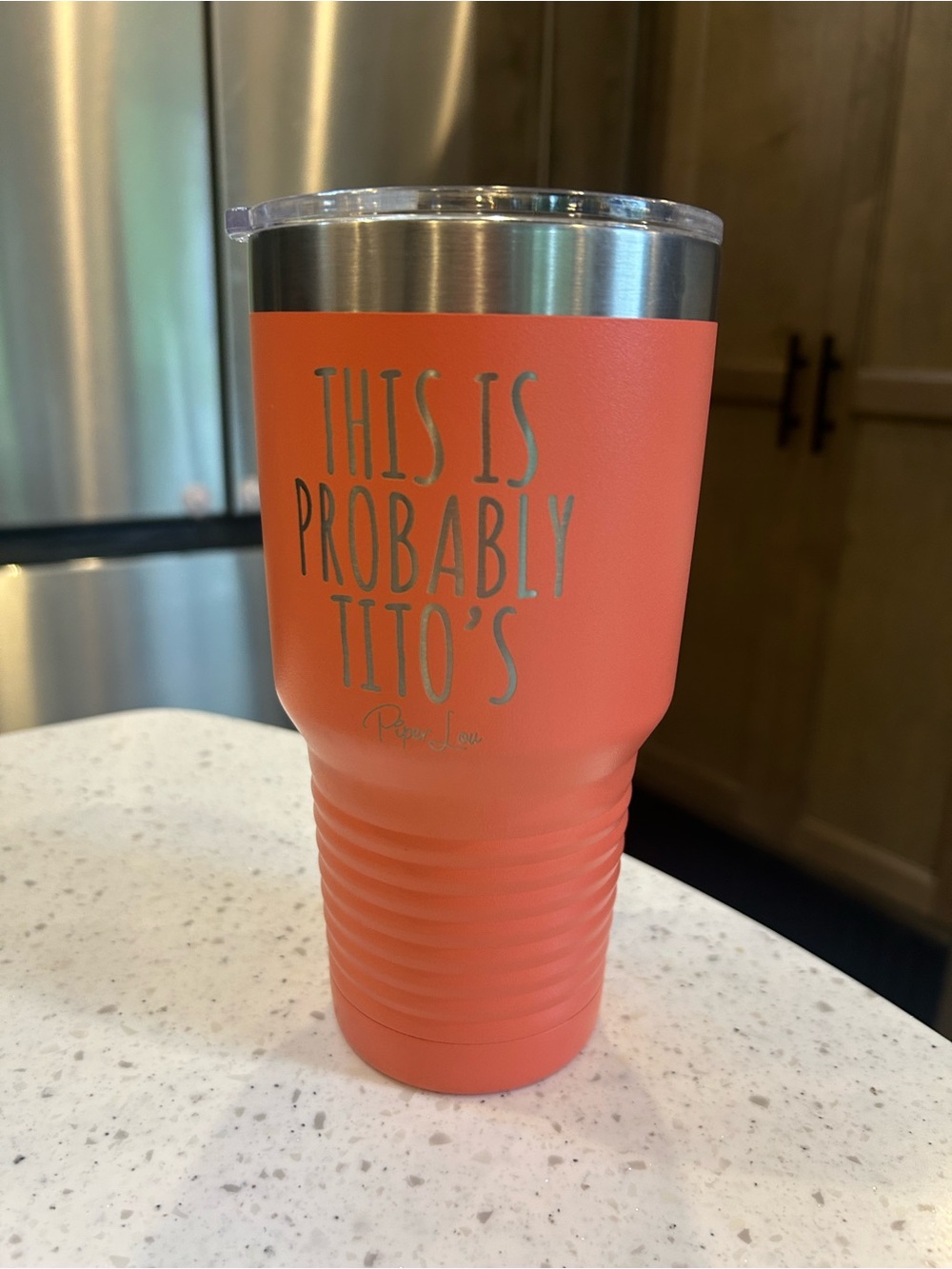 Insulated Coral Stainless Tumbler with Playful Text